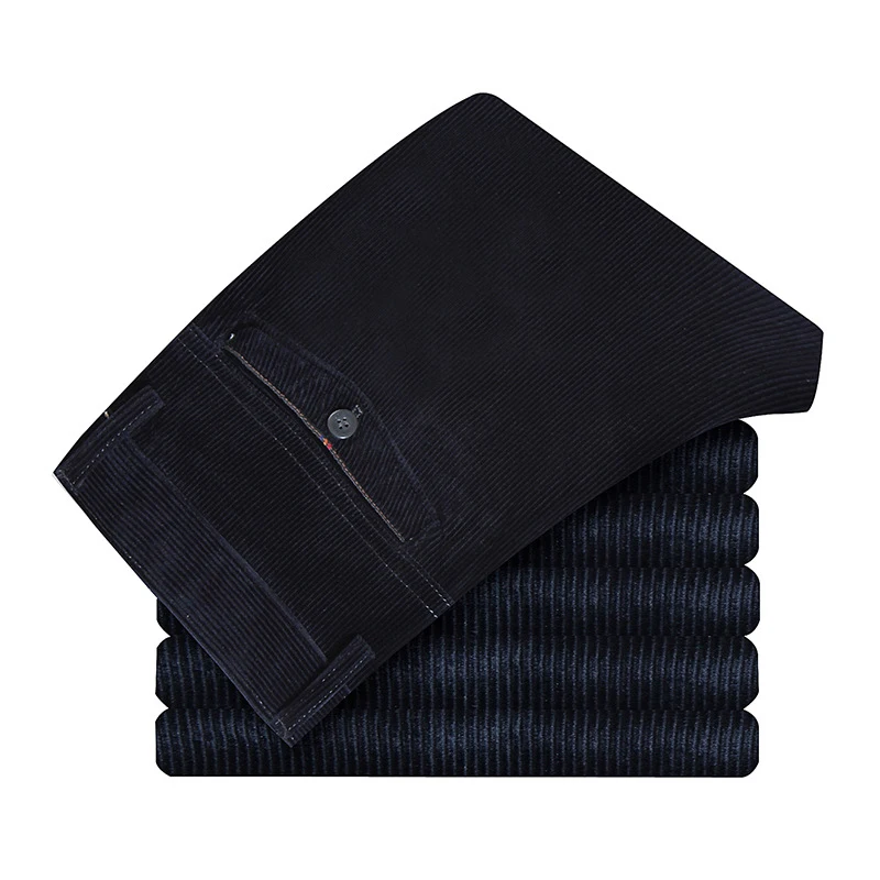 Высокое качество вельветовые брюки мужские деловые повседневные брюки осенние и зимние свободные эластичные прямые брюки плотные вельветовые брюки - Цвет: Navy blue