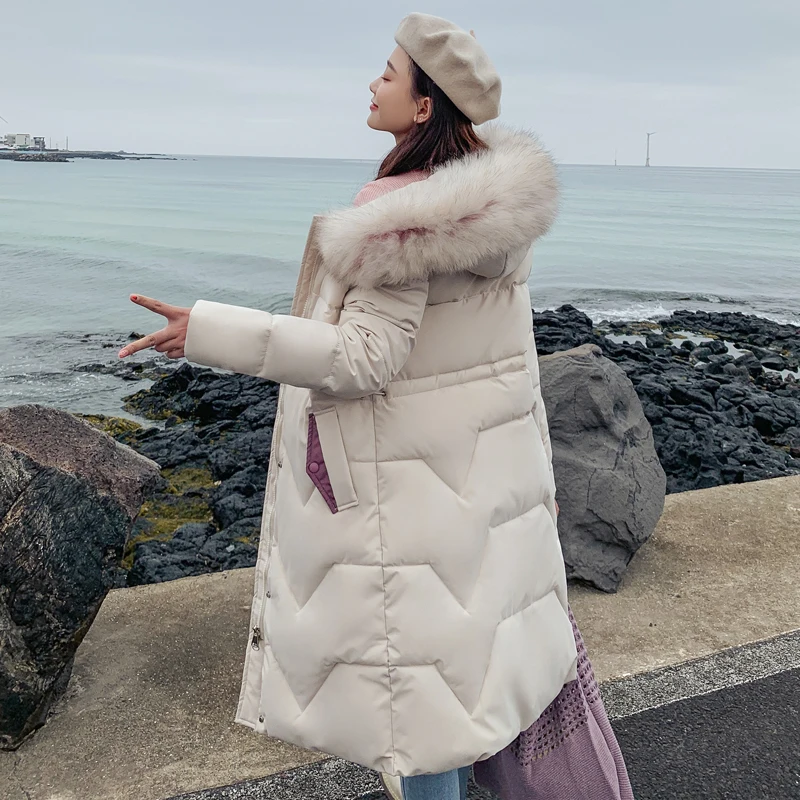 Зимний пуховик, хлопковое Женское пальто с длинным рукавом, зимнее корейское теплое толстое хлопковое пальто, длинный хлопковый пуховик