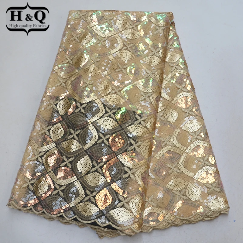 

Hot sales Organza Lce fabric high quality African lace fabric with Embroidered French Sequins lace 5 Yards/pcs for Sewing dress