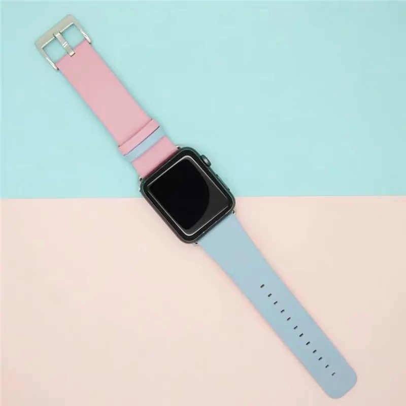 Модный двухцветный ремешок для часов для Apple Watch 38 мм 40 мм ремешок из натуральной кожи для iWatch 42 мм 44 мм Серия 1 2 3 4 браслет