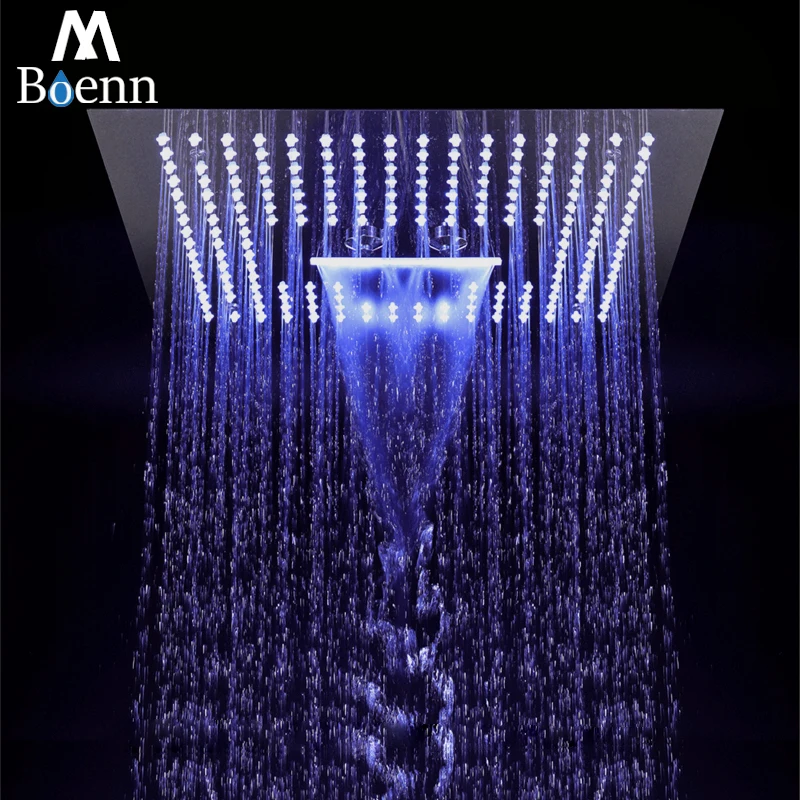 Colorful Led Shower Heads 16 Inch Ceiling Rain SUS304 Rainfall & SPA Misty Massage Showers Light Big Showerhead Black Waterfall