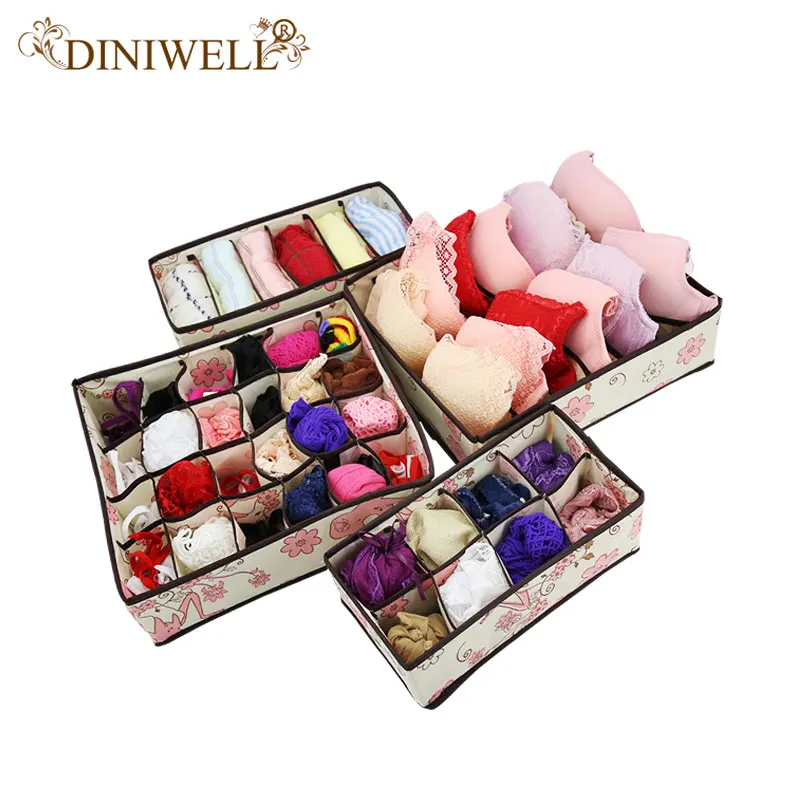 

DINIWELL New Printed Nonwoven Storage Container Drawer Divider Lidded Closet Box For Ties Socks Bra Underwear Organizer