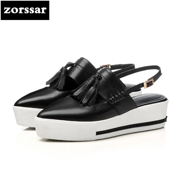 

{Zorssar} 2018 Fashion fringe Leather ladies flat sandals Summer Womens Shoes Flats platform Pointed toe shoes Casual sandals