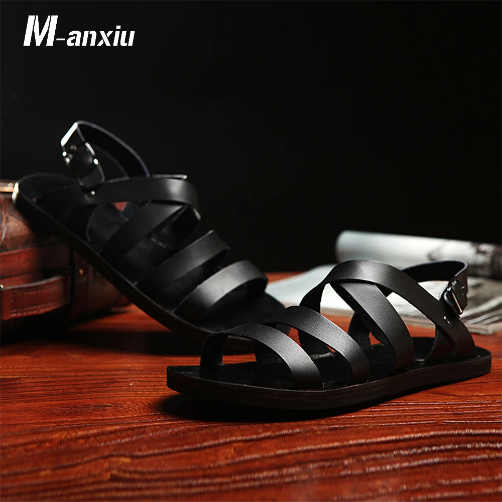 M Anxiu 2018 Summer Gladiator Genuine Leather Buckle Strap Sandal Men Casual Flat Rubber Sole Breath Antiskid Shoes huismerk kopen in de aanbieding M Anxiu 2018 Summer Gladiator Genuine Leather Buckle Strap Sandal Men Casual Flat Rubber Sole Breath Antiskid Shoes huismerk kopen in de aanbieding