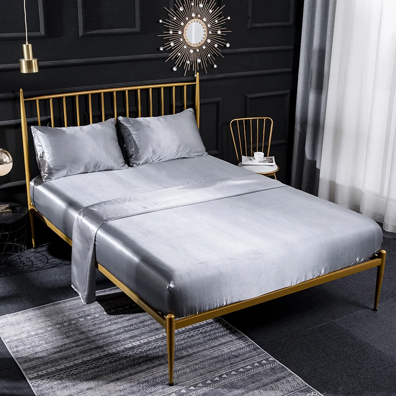 

MECEROCK New Coming 4pcs Romantic Soft Silk Satin Bed Flat Fitted Sheet Set Elastic Home Textile Queen/King Size Mattress Cover