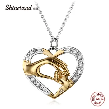 Shineland Mother Likes Baby Hand in Hand 925 Sterling Silver Fashion AAA Zircon Charm Pendant & Pendant Mom's day Gift For Mommy 1 item image