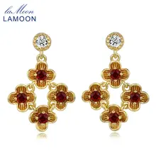 LAMOON 8* 0.6ct натуральный красный гранат 925 пробы Серебряный цветок висячие серьги S925 ювелирные изделия LMEI018