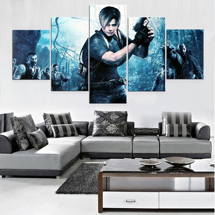 

Modular Picture Home Decor Canvas Painting Wall Frame 5 Panel Game Resident Evil 4 Role Figure For Living Room Oil Poster