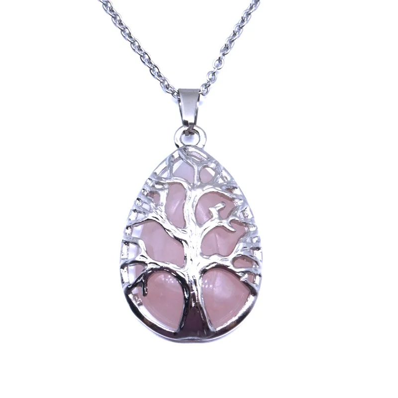 Дерево жизни ожерелья капли воды розовый натуральный камень кварц белый кристалл лазурит тигровый глаз Опал Подвески ювелирные изделия