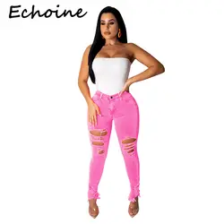 Echoine 2019 новые модные женские туфли джинсы Soild Цвет выдалбливают Высокая талия джинсы длинные брюки женские узкие джинсы 6 Цвет