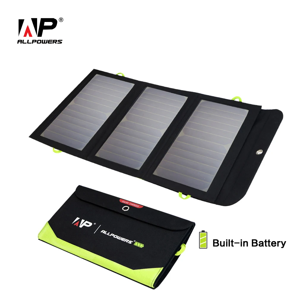 ALLPOWERS Solar Charger 5V 21W Built-in 6000mAh Battery Portable Solar Cells for iPhone 5 6 6s 7 8 X iPad Samsung Xiaomi Huawei