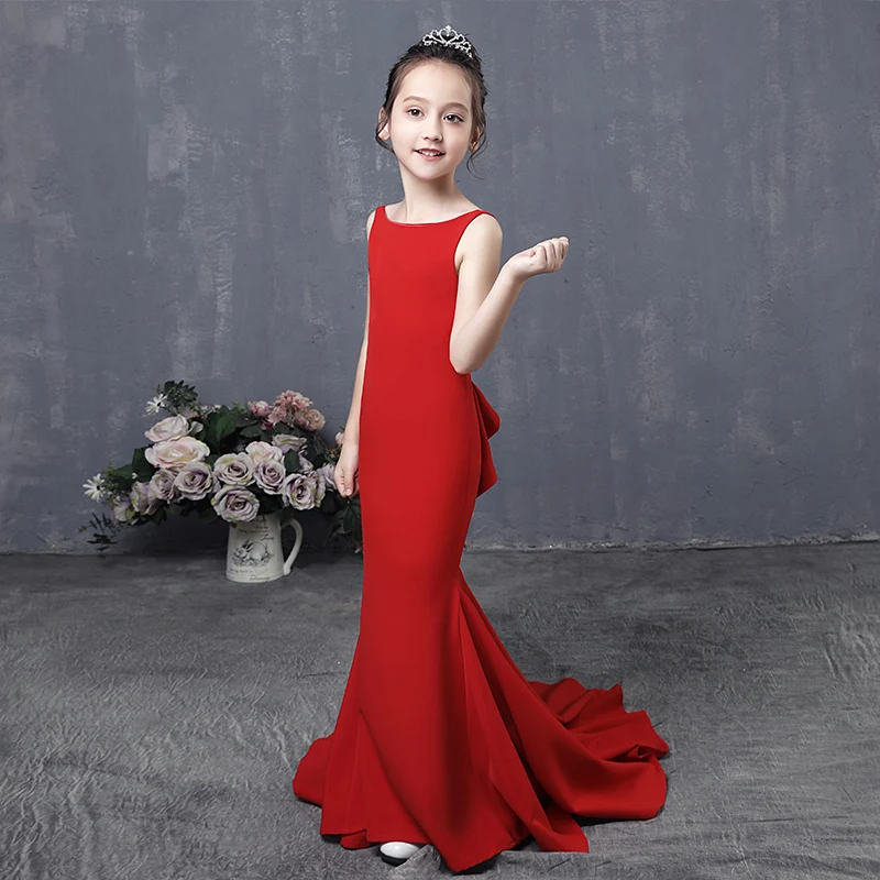 

Long Tailings Wedding Kids Dress Red Trumpet Flower Girl Dresses Backless Evening Tutu Mermaid Princess Dress for Birthday AA257