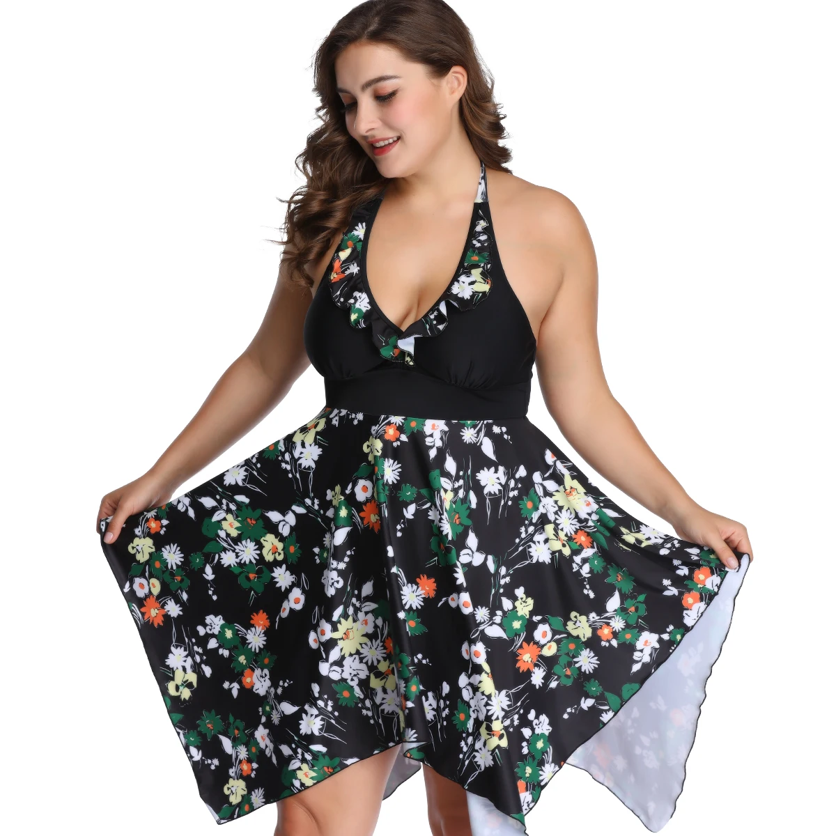 

6XL Plus Size One Piece Swimsuit Women Swimwear Push Up Swimsuit Summer Beach Suit Padded Skirt Dress Bathing Suit Large Size