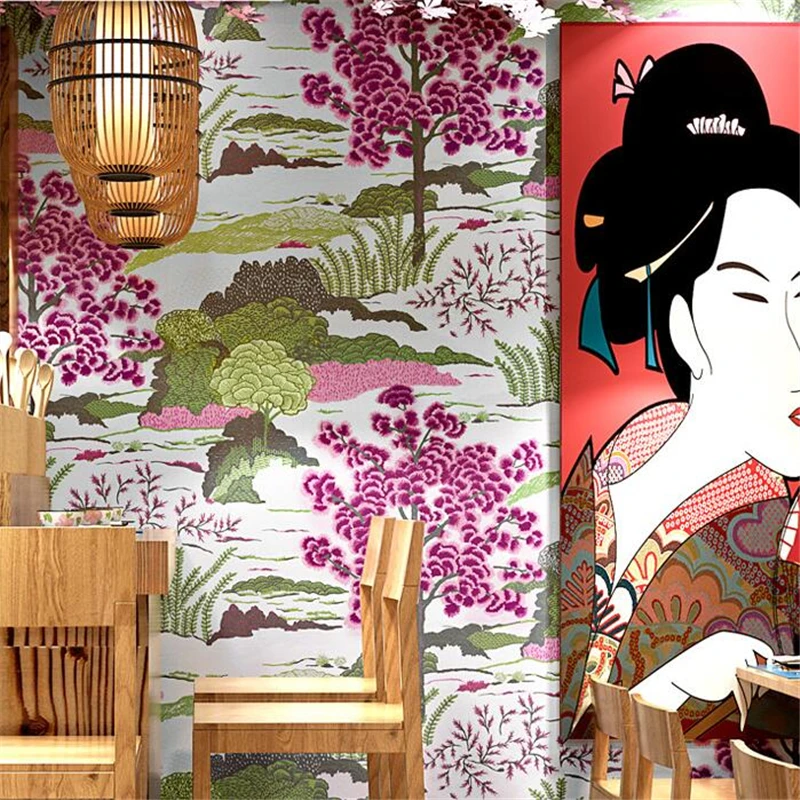 

wellyu High-end new wallpaper Japanese decoration style personality Japanese food ramen sushi shop wave coffee shop wallpaper