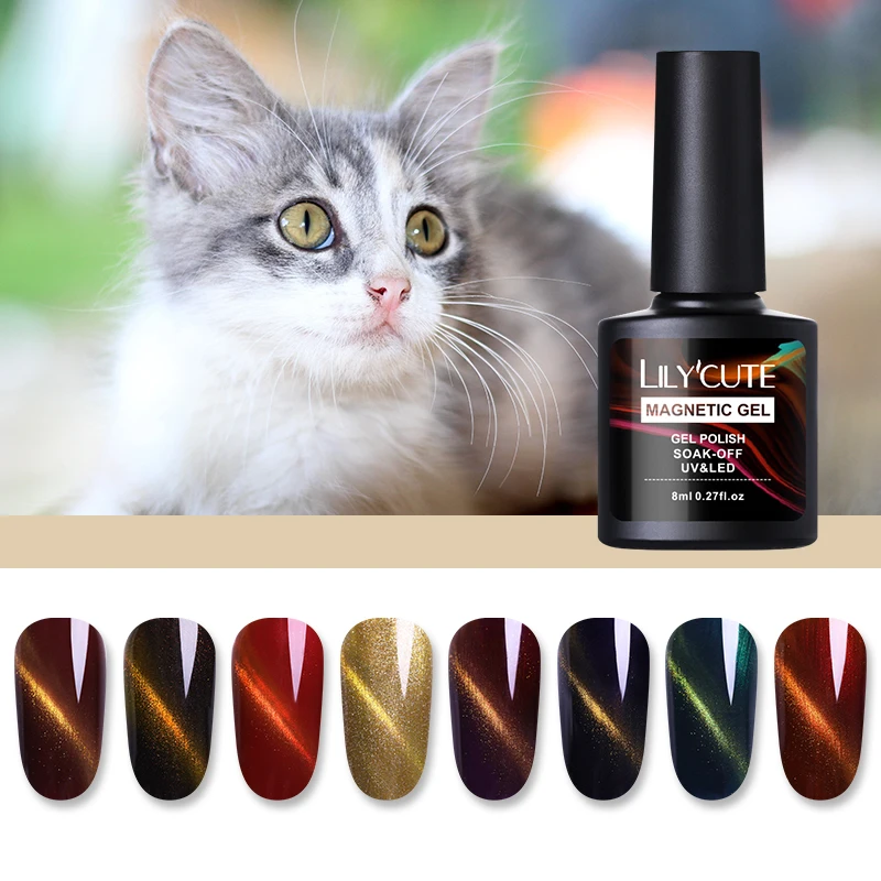 

LILYCUTE 8ml 3D Light Gold Cat Eye Gel Nail Polish Magnetic UV LED Gel Long Lasting Soak Off Nail Art Varnish Manicure Lacquer
