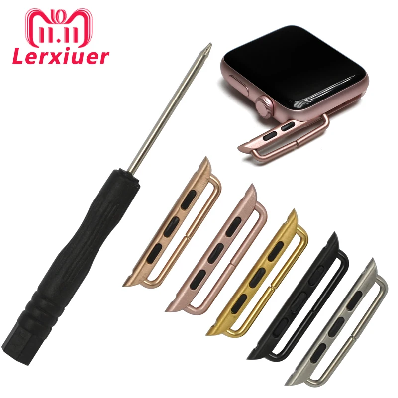 

So buy A pair Watchband Connector stainless steel belt Adapter For Apple Watch series 3/2/1 38mm&42mm Strap iwatch Leather band