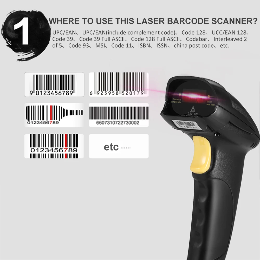 Rugline Handheld Store Low Price Laser Barcode Scanner Wired 1D USB Cable Bar Code Reader for POS System Supermarket RS8200