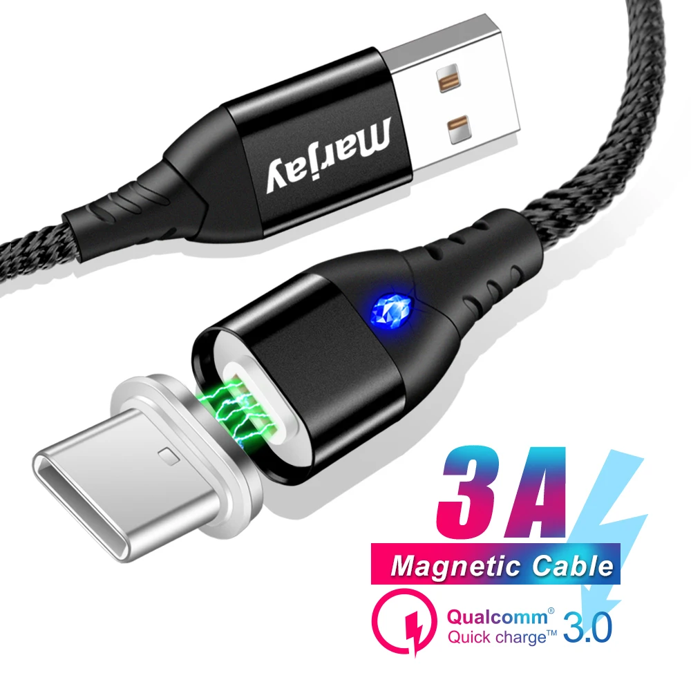 Магнитный кабель Marjay 3A Quick Charge 3,0 usb type-C кабель для samsung S8 S9 Nokia 8 Xiaomi Mi8 Mi9 Магнитный зарядный кабель type-C