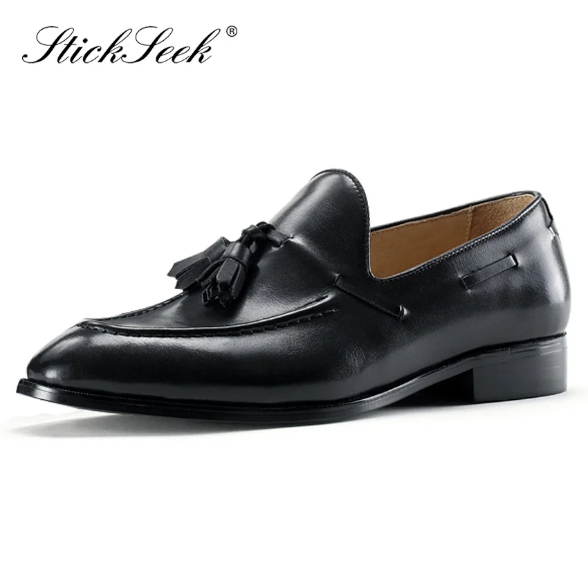

Basic Handmade Men's Formal Dress Tassels Shoes Genuine Leather Pointed Toe Slip on Flats Comfortable Casual Loafers MT108