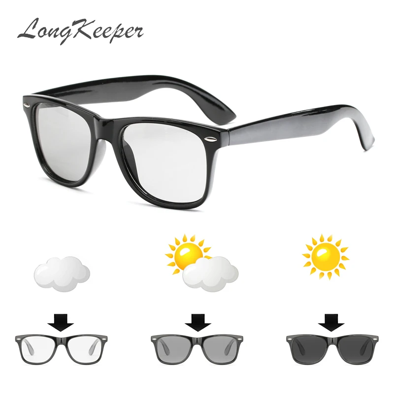 

LongKeeper Men Square Photochromic Sunglasses Women Polarized Chameleon Sun glasses Black Clear Driving Gafas de sol