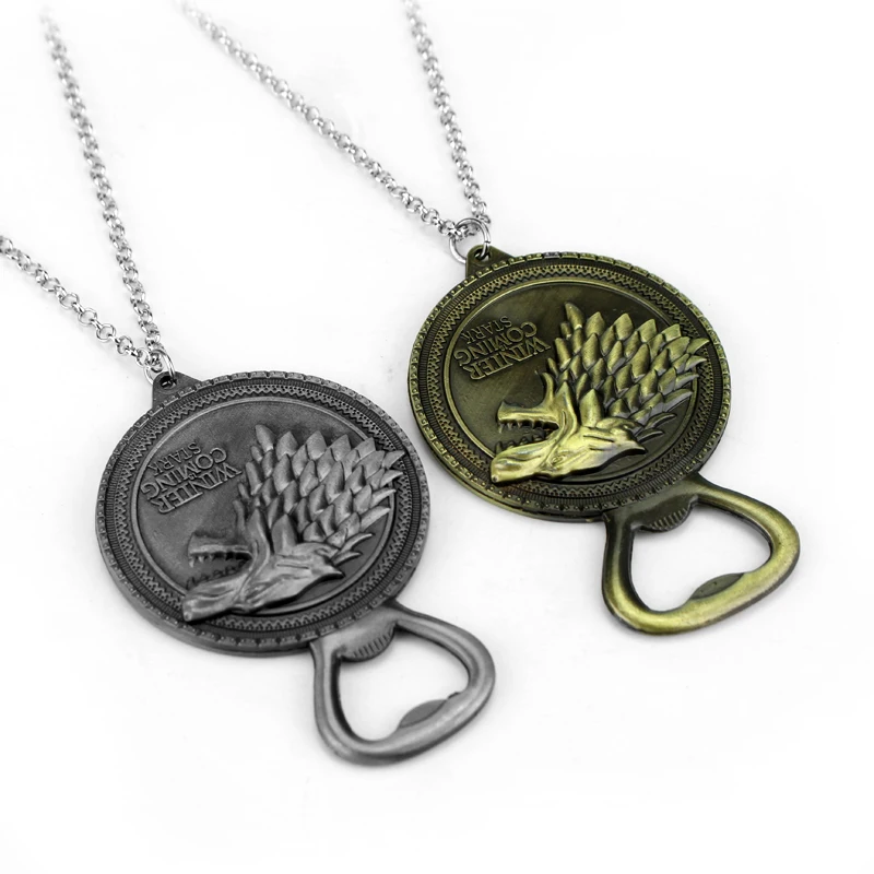 

Game of Thrones pendant vintage jewelry house Stark wolf Bronze Choker necklace bottle opener necklace