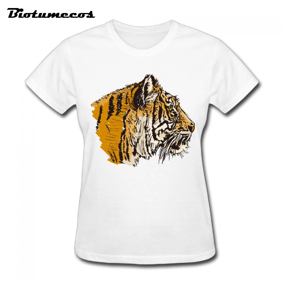 Tiger Side Vrouwen T-shirts Mode Korte Mouwen 100% Katoenen T-shirt Merk Kleding Tee Top Voor Lady WTD005