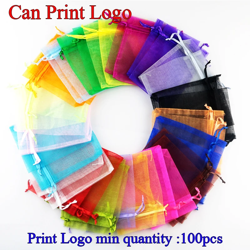 

New Arrival Jewelry Bags Small Drawstring Organza Gift Bags 5*7cm Customized Logo Tull Fabric Bags 3000pcs/lot Cheap Pouches
