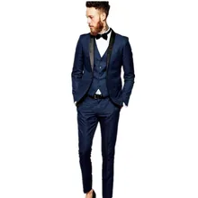 Индивидуальный заказ мужские костюмы модные костюмы жениха смокинг синий костюм фрак официальные, выпускные костюмы на заказ(пиджак+ брюки+ жилет