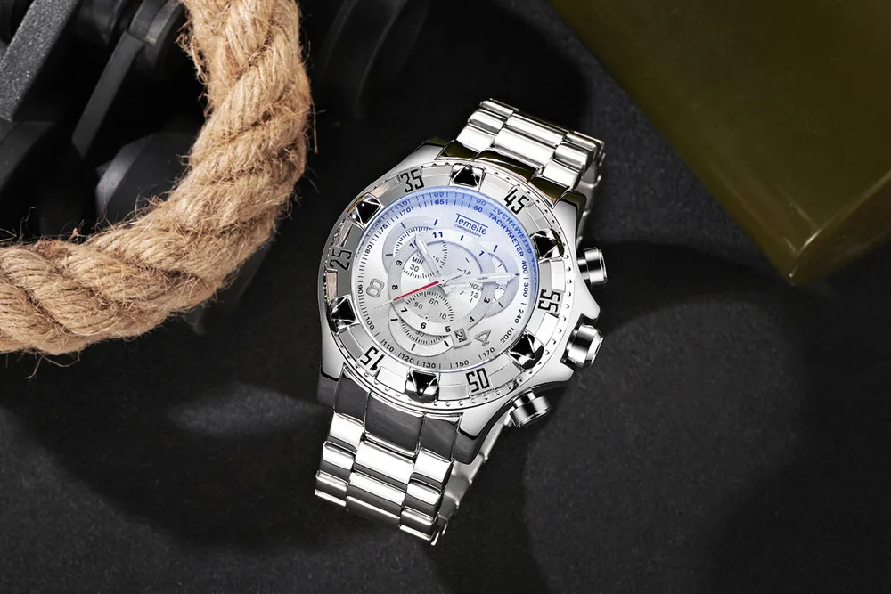 Часы для мужчин Temeite бренд календарные кварцевые часы спортивные личность сталь ремень светящиеся стрелки водостойкий мужской подарок T020G