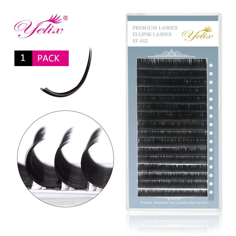 Yelix Individual False Flat Eyelashes Matte Eyelash Extension Split tip Flat Lashes Highly Soft and Light Black Ellipse 0.20