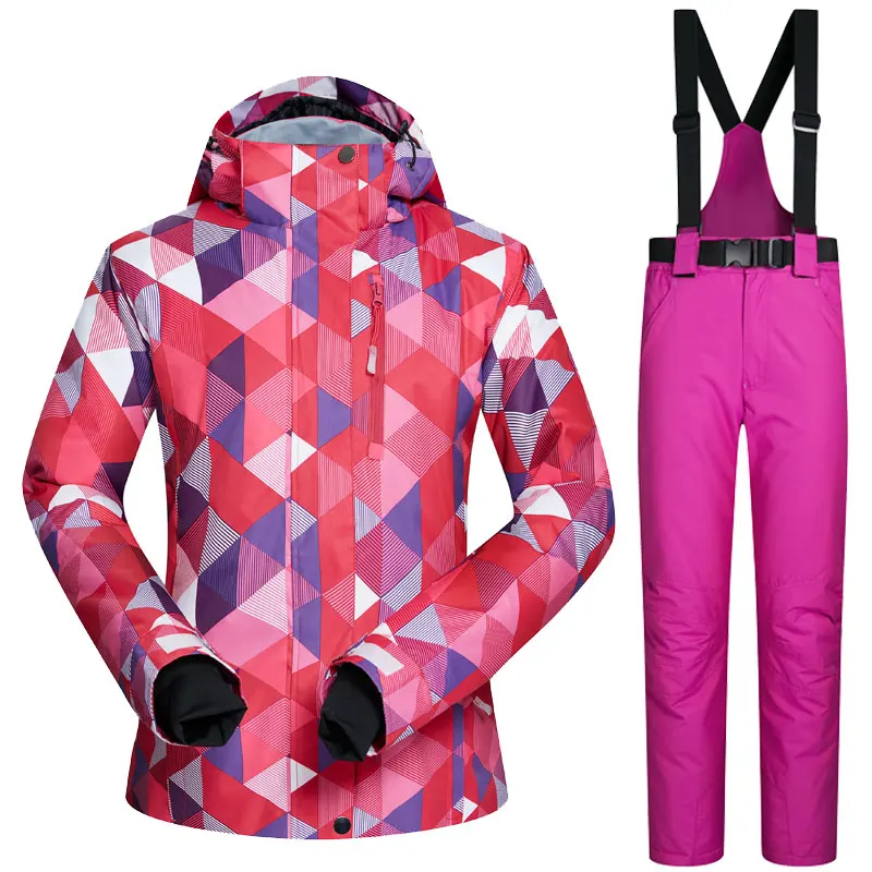 Брендовые поступления женские лыжные костюмы женская лыжная куртка и брюки водонепроницаемые теплые лыжные костюмы и куртки для сноубординга - Цвет: B And Red