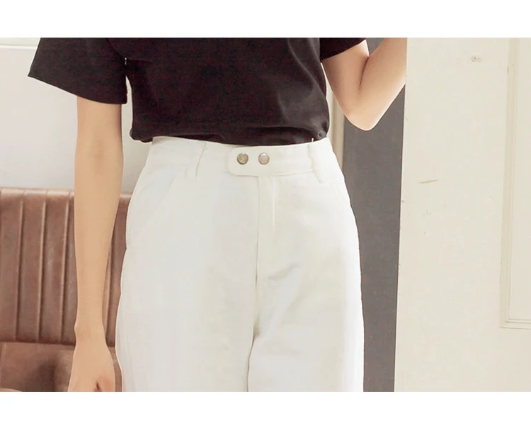Черные, белые женские джинсы, корейский стиль, консервативный стиль, повседневные, свободные, высокая талия, длина до середины икры, широкие джинсы, брюки, джинсы 3103