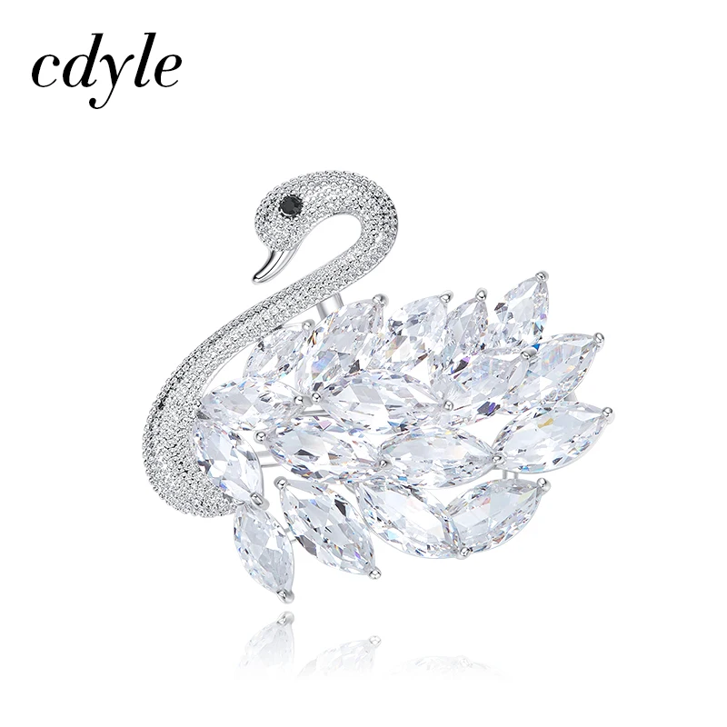 

Cdyle Women Brooches Austrian Rhinestone Paved Fashion Chic Bijoux New Elegant Swan Shape Jewelry Romantic Valentine's Day Gift