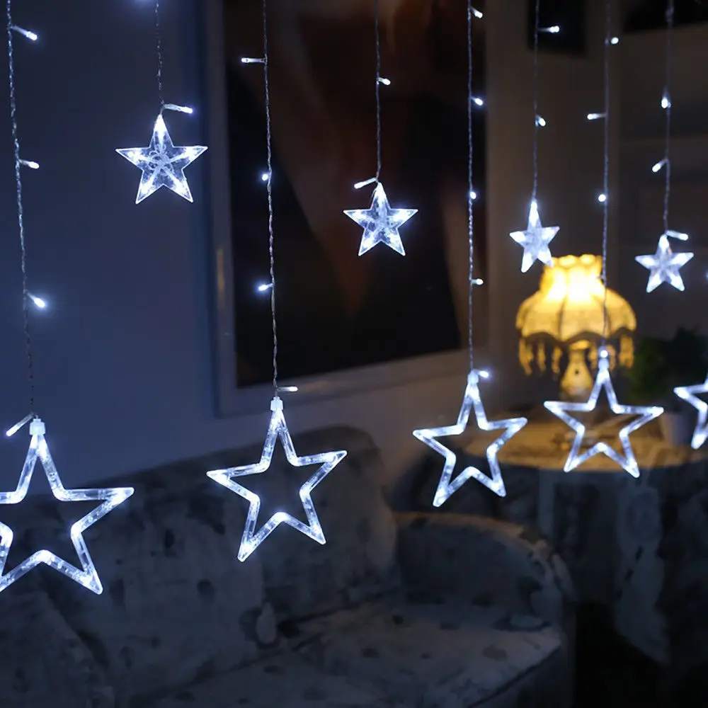 Светодиодный светильник-занавеска с изображением Луны и звезды, гирлянда, рождественские мерцающие огни, украшение сада, праздничные огни, Свадебный неоновый фонарь, 220 В