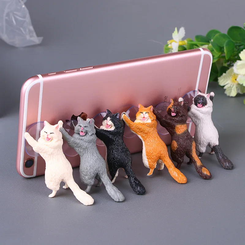 

1Pcs Cute Cat Support Resin Mobile Phone Use Suction Cup Universal Flexible Lazy Stand Mount for All Phone Toys