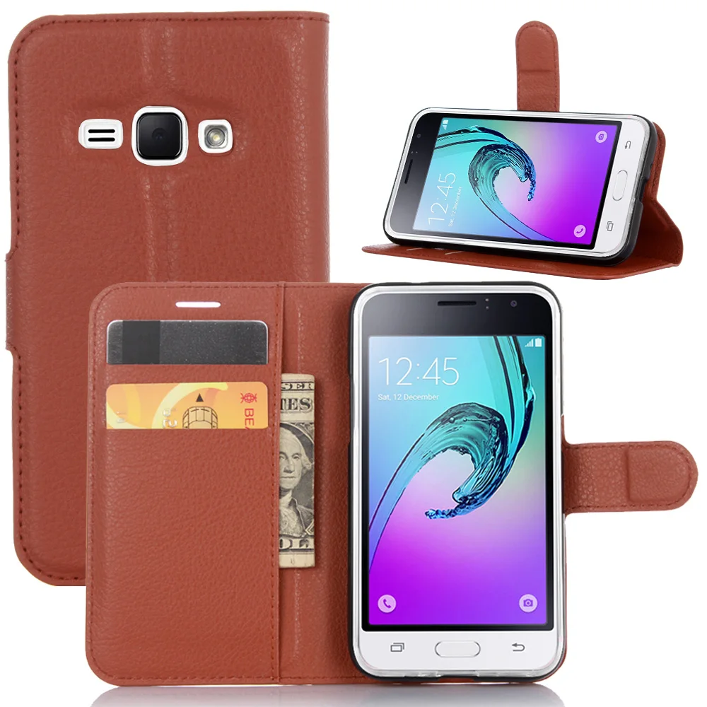 Чехол-книжка для Samsung Galaxy J120 J1 (2016) кожаный с рисунком личи отделением карт черный