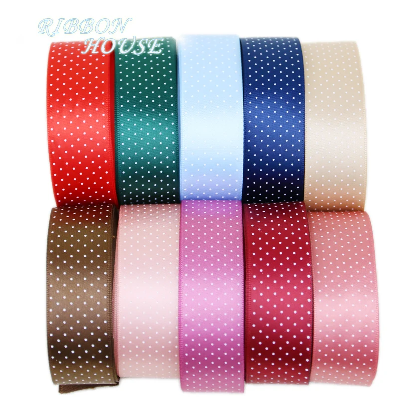 

2.5CM 1" Satin ribbon Polka Dots printed ribbon DIY handmade Wedding Party Decoration Gift Wrapping Christmas supplies 2 meters