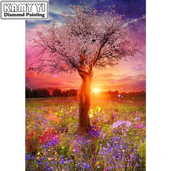

5D Diy Embroidery Scenic People Tree Needlework Cross Stitch Square Resin Full Diamond Painting Landscape ZS