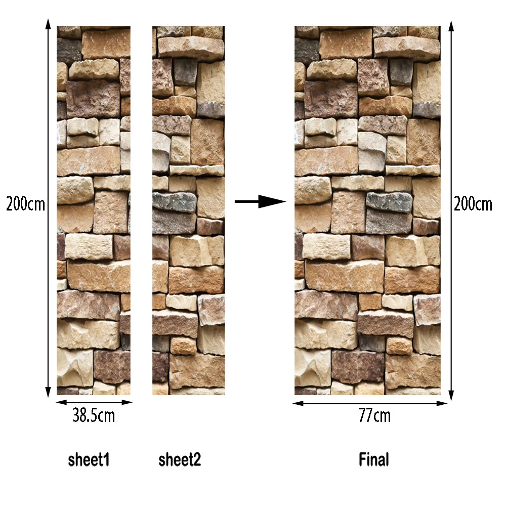 

funlife Imitation 3D Rock Piece Texture Door Renovation Poster for Living Room Bedroom Waterproof Wall Stickers