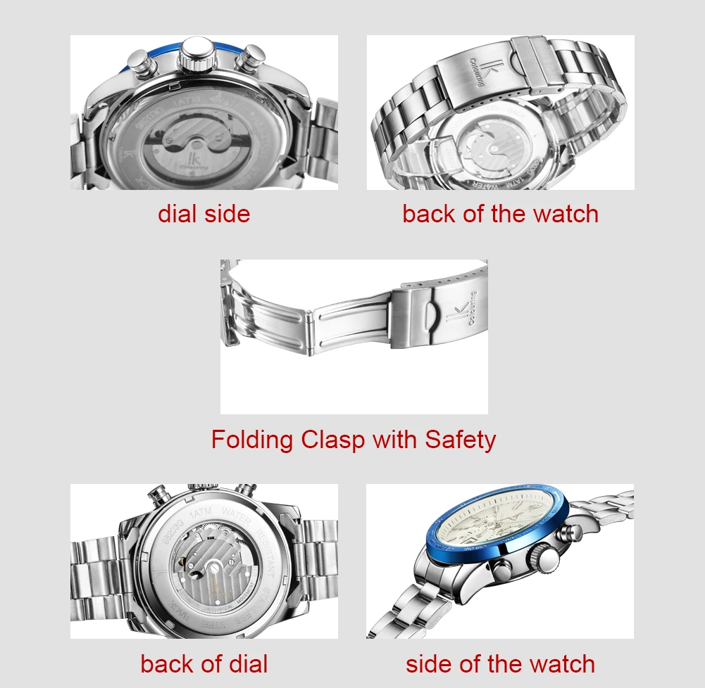 Элитный бренд IK Автоматические механические часы спортивные часы Для мужчин Автопереключение день дата 24 часа Нержавеющая сталь браслет часы Reloj Hombre