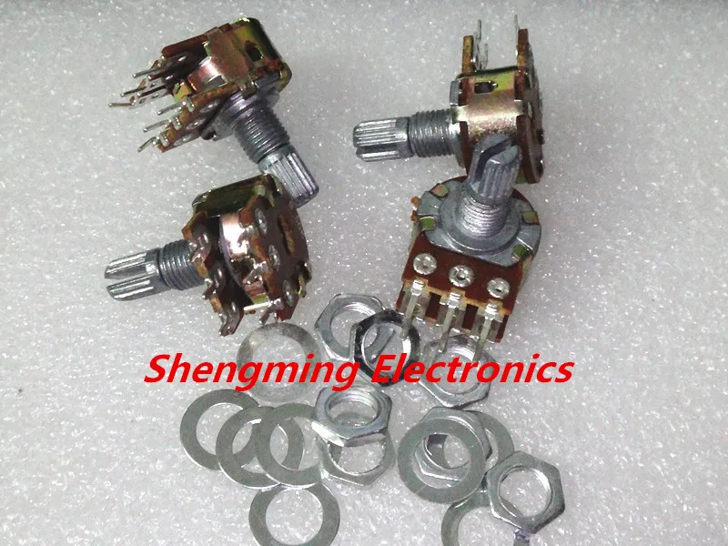 10pcs B100k Shaft=15mm 100k Ohm Dual Double Rotary Potentiometer