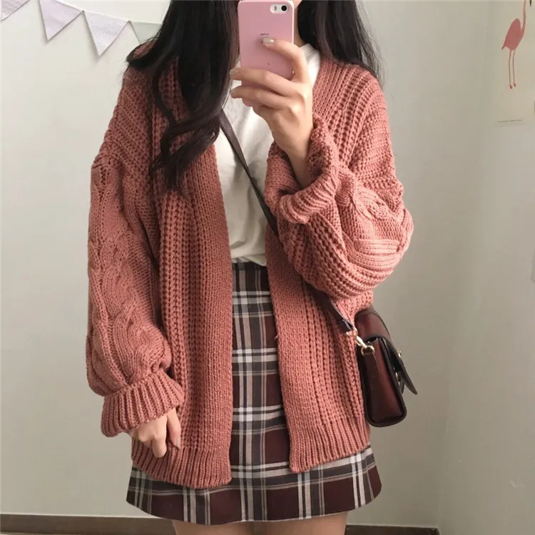 Chic Autumn Winter New Women's Cardigan Sweater Knitting Twist Loose Solid Full Sleeve Korean Casual Fashion Tops C97623D