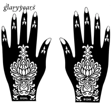 1 пара индийская хна трафарет для татуировки цветочный узор дизайн руки женский боди-арт Аэрограф живопись татуировки шаблон Мода S128