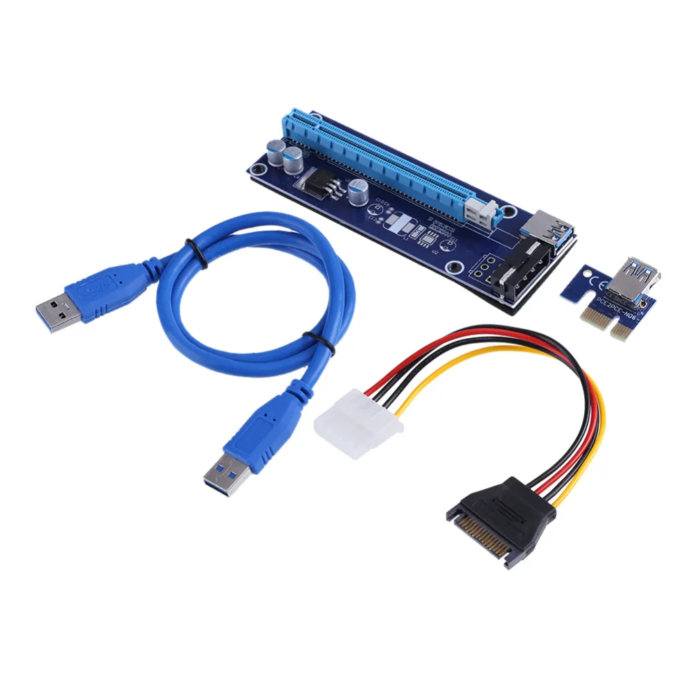 60cm PCI-E Riser Card PCI Express 1X to 16X Graphics Card Extender with USB 3.0 Data Cable SATA Power Supply for BTC Mining