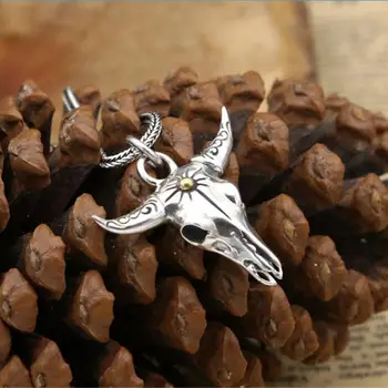 

Solid 925 Sterling Silver Vintage Indian Style Bull Head Pendant Charms For Necklace Men Women Cool Personality DIY Jewelry 925