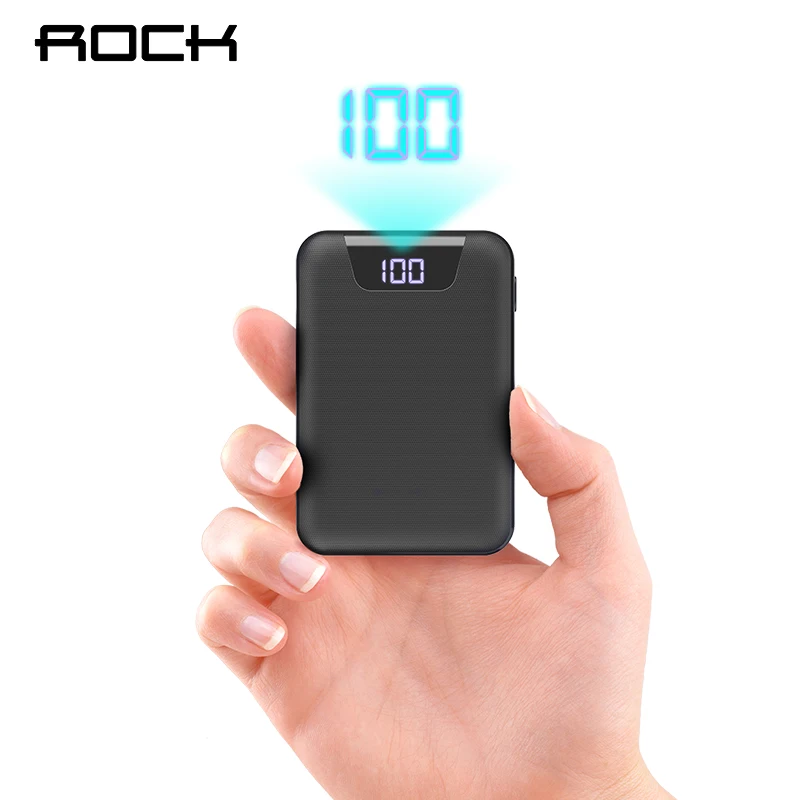 

ROCK Mini Power Bank 10000mAh Dual USB Ports External Battery PoverBank with Digital Display typec for iphone XS Xiaomi Redmi