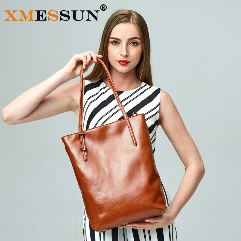 

XMESSUN Brand 2018 Women Handbag Genuine Leather Shoulder Bag Bucket Ladies Purse Casual Shopping Bag Satchel Capacity Bolsos