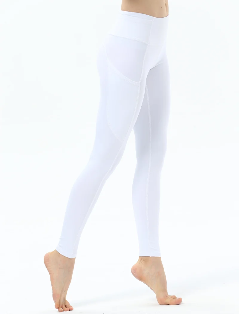 Уникальные спортивные Леггинсы с высокой талией с боковыми карманами, белые сетчатые штаны для йоги, однотонные тренировочные штаны для женщин, одежда для пробежек