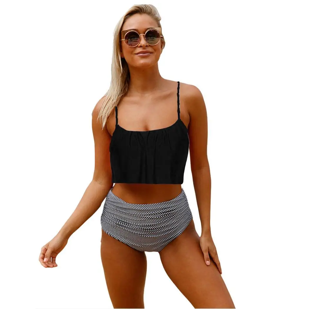 

Women Summer Bathing Suits Shoulder Straps Ruched High-Waisted None Bikini Casual, Pool, Beach Slim Swimsuits