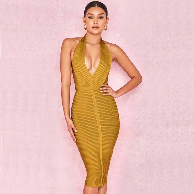 

wholesale 2019 New dress ArmyGreen Deep V-neck Backless Celebrity sexy nightclub woman's clothing cocktail party dress (H2344)